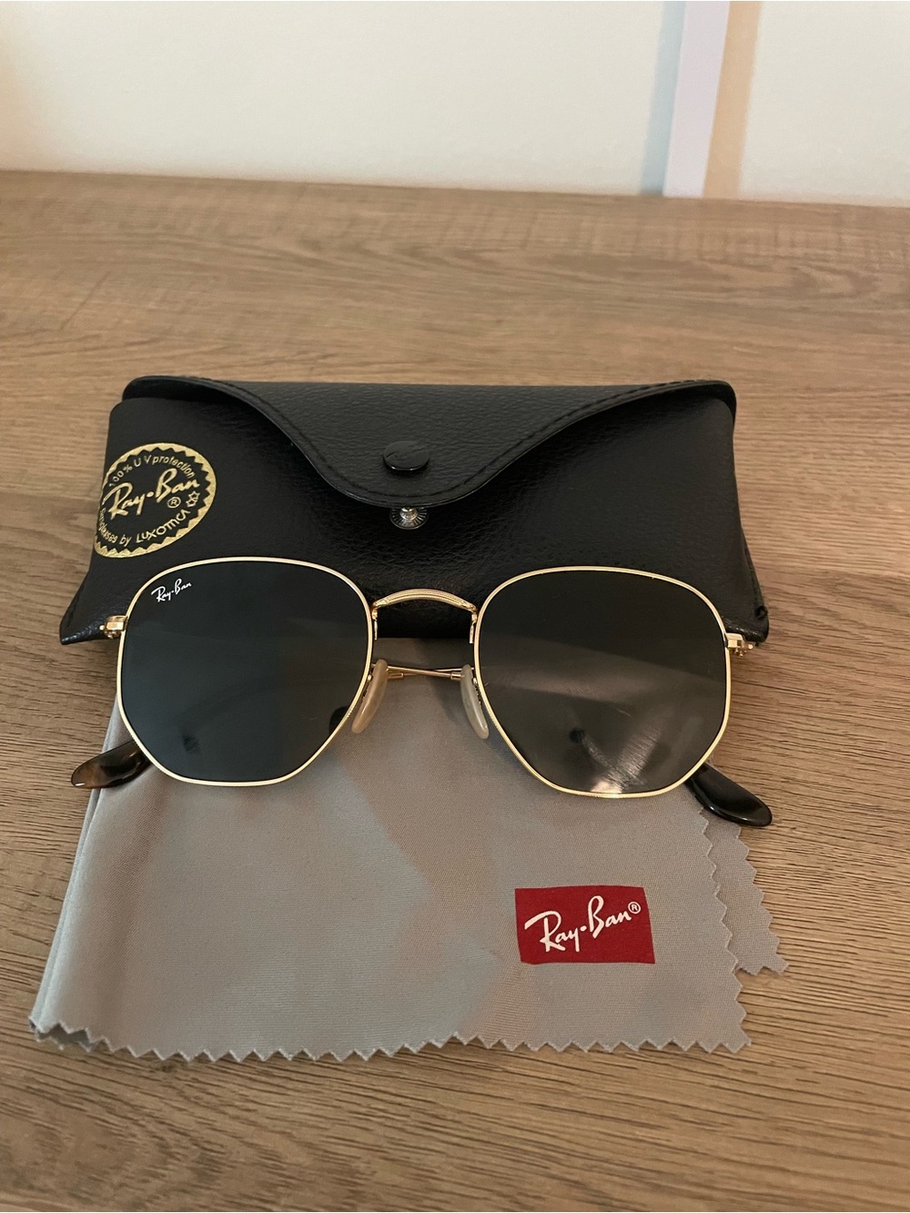 Ray-Ban Gold Hexagonal Frame Black/Green Lenses Sunglasses